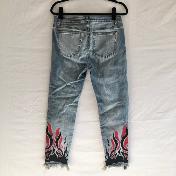 Embroidered Ankle Cropped Frayed Jeans - Picture 2 of 9